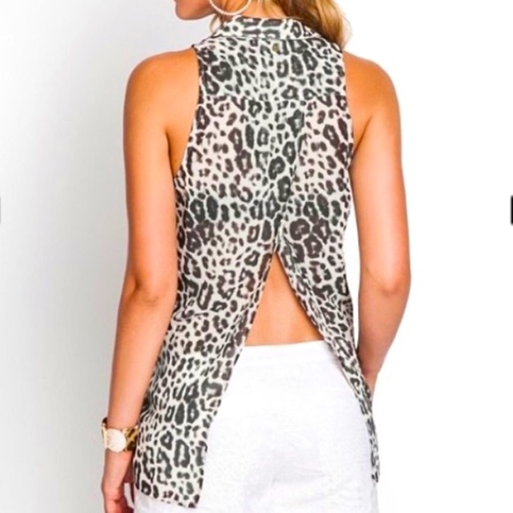 Guess sheer sexy slit-back sleeveless blouse